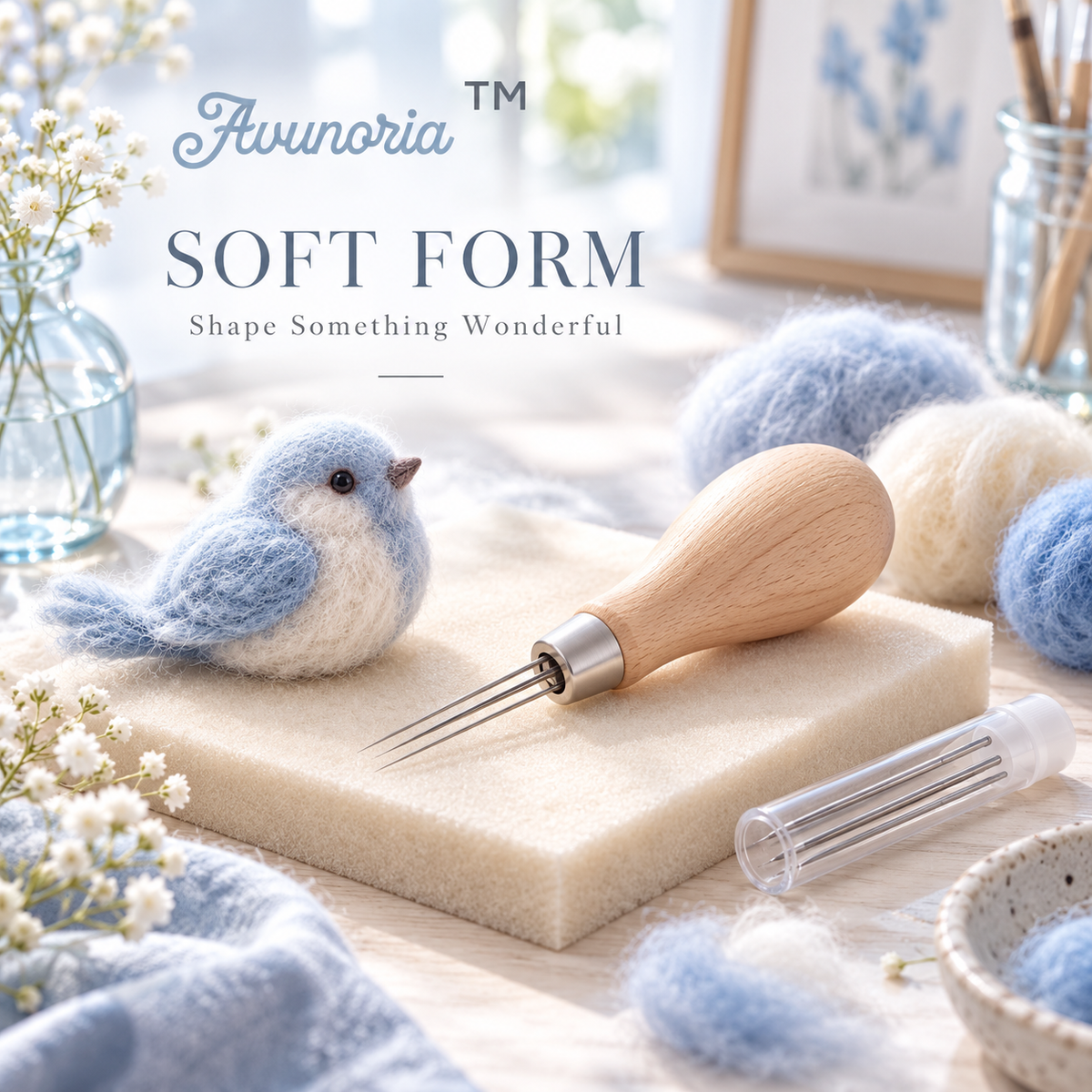 Avunoria™ Soft Form – Wooden Felting Needle Holder & Wool Craft Tool Kit, Ergonomic Needle Felting Set for Handmade Decorations & DIY Fiber Art