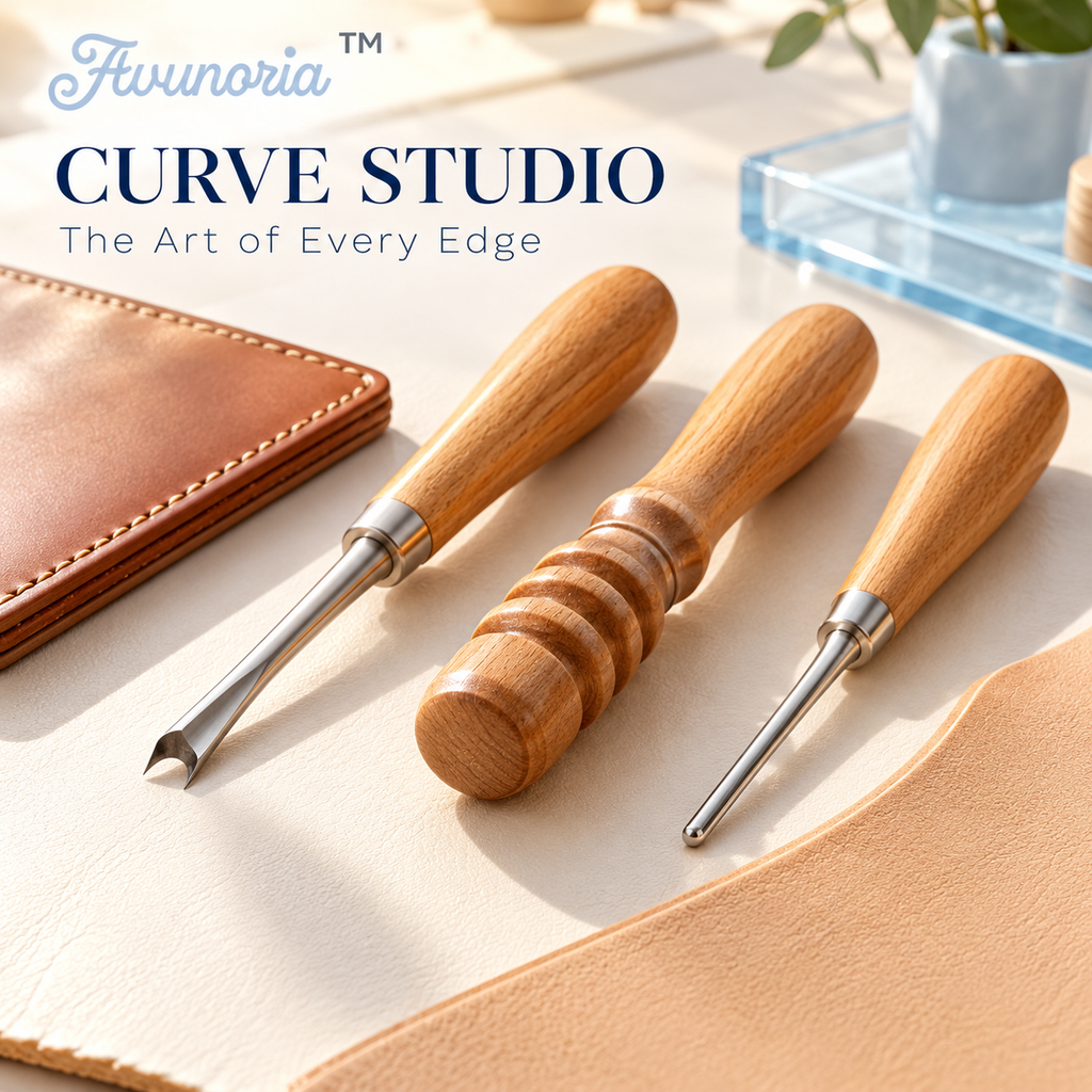 Avunoria™ Curve Studio – Premium Leathercraft Edge Beveler & Burnishing Tool Set, Hand Finishing Tools for Leather DIY, Wallet Making & Craft Workshops