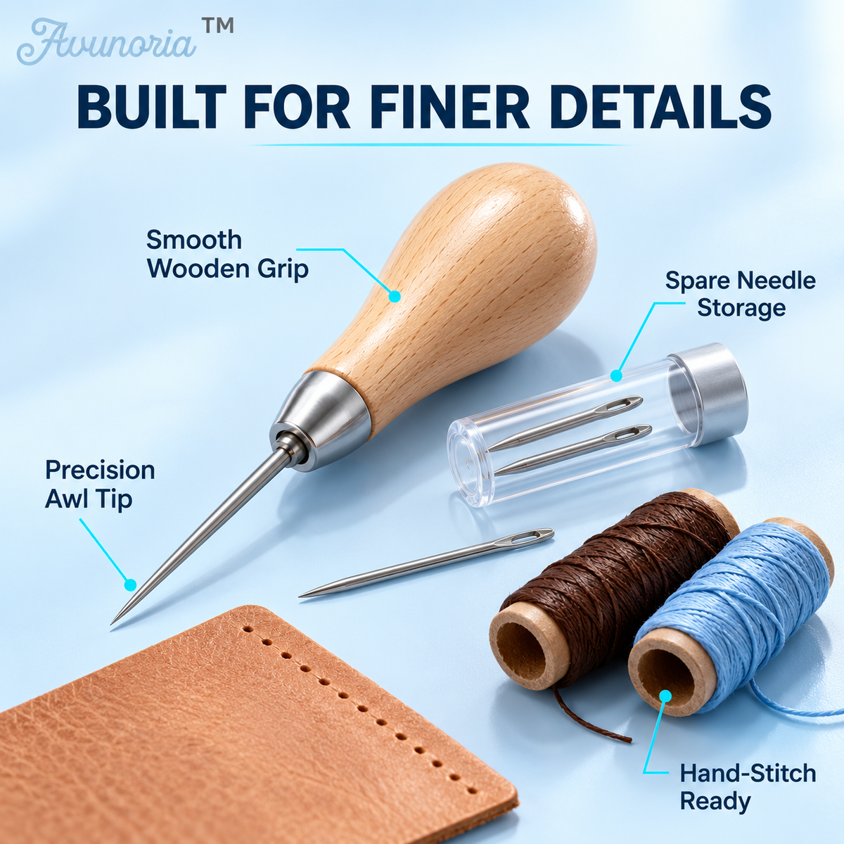 Avunoria™ Fine Stitch – Premium Leather Stitching Awl & Hand Sewing Tool Set, Precision Craft Kit for Leather Repairs, Handmade Accessories & DIY Projects