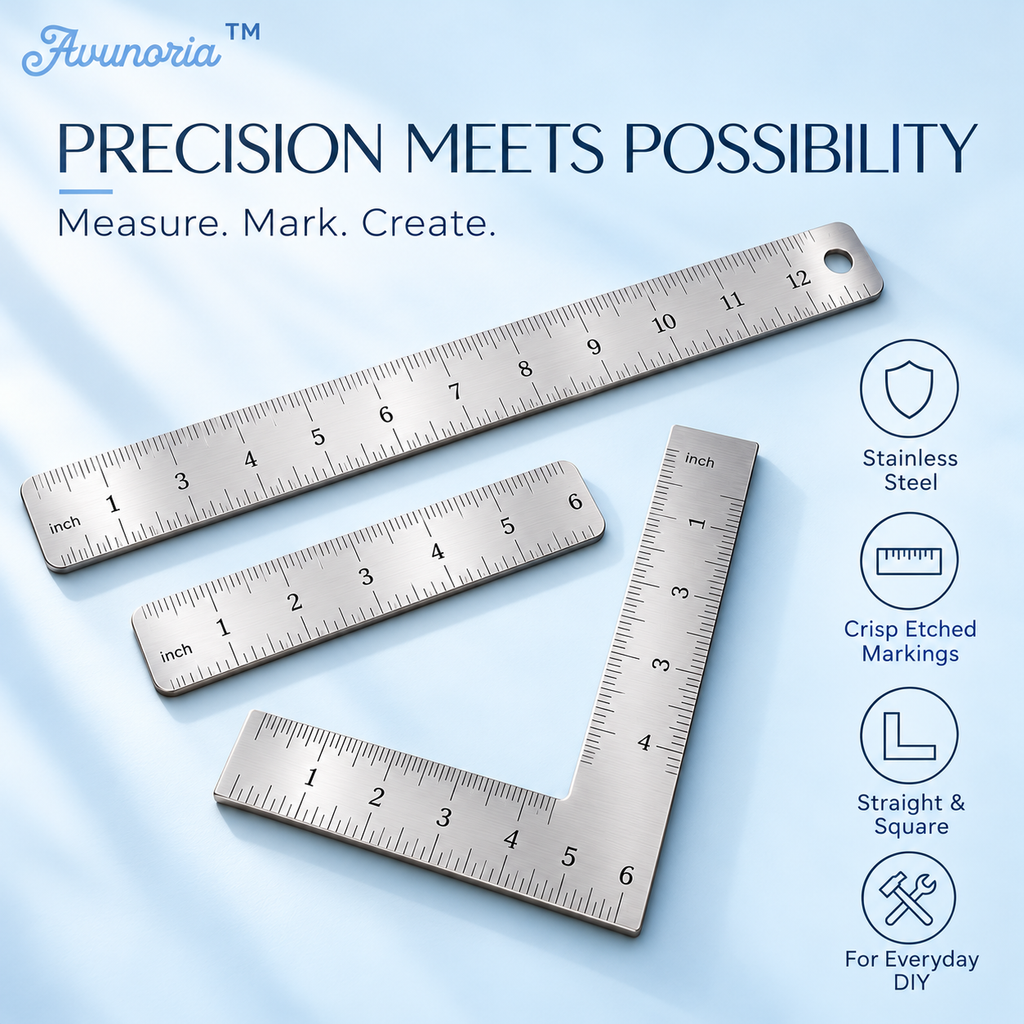 Avunoria™ Forma Measure – Stainless Steel Precision Ruler & Measuring Tool Set, Minimalist Layout Kit for Home Crafts, Sewing & DIY Projects