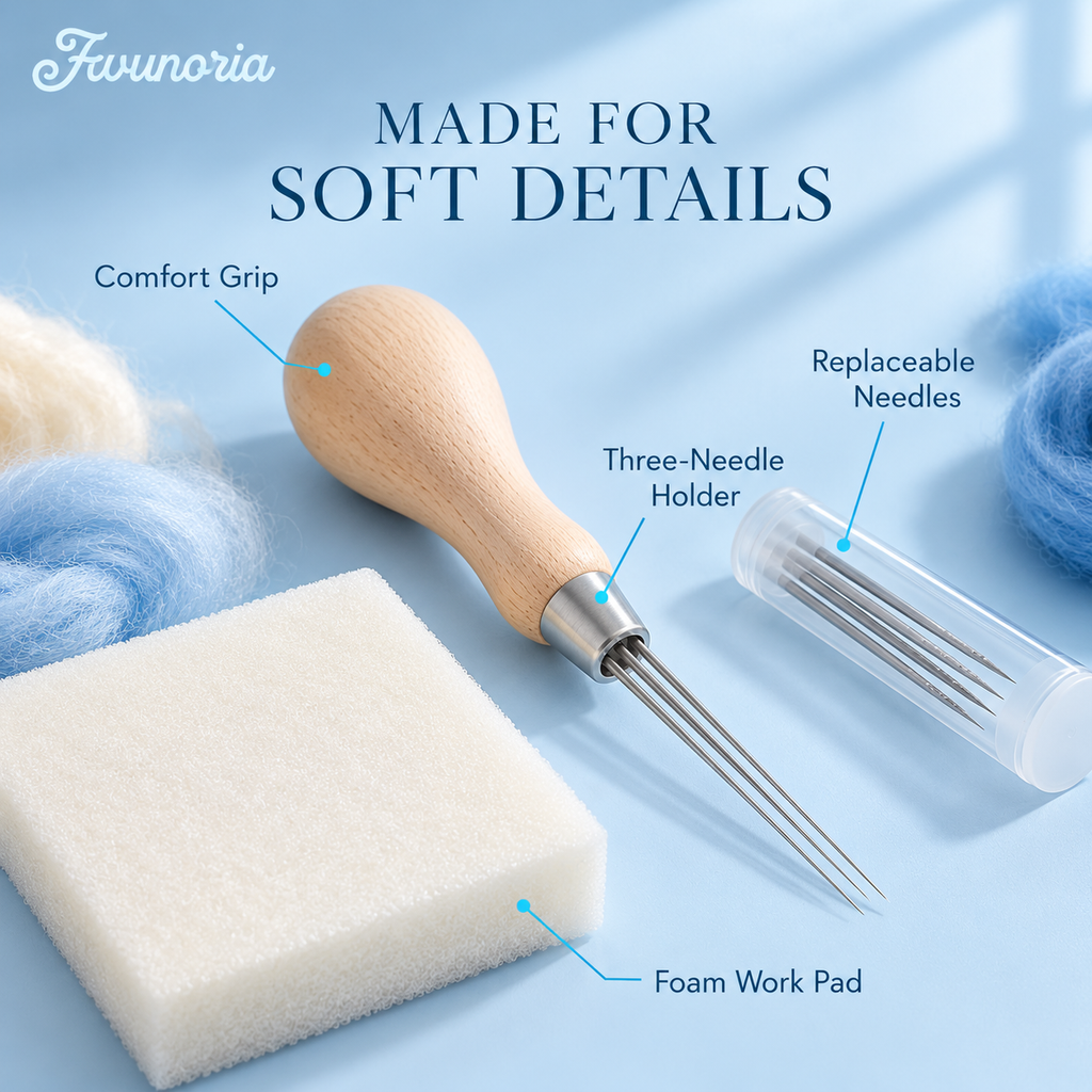 Avunoria™ Soft Form – Wooden Felting Needle Holder & Wool Craft Tool Kit, Ergonomic Needle Felting Set for Handmade Decorations & DIY Fiber Art