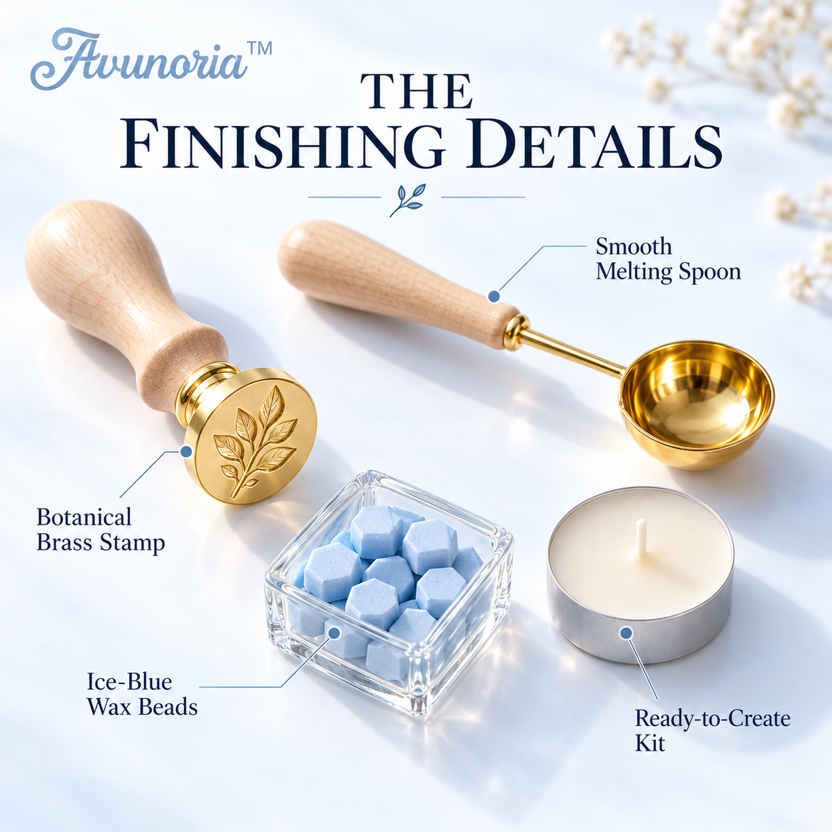 Avunoria™ Maker’s Touch – Premium Wax Seal Stamp & Melting Spoon Craft Kit, Minimalist Sealing Tools for Handmade Letters, Invitations & Creative DIY Gifts