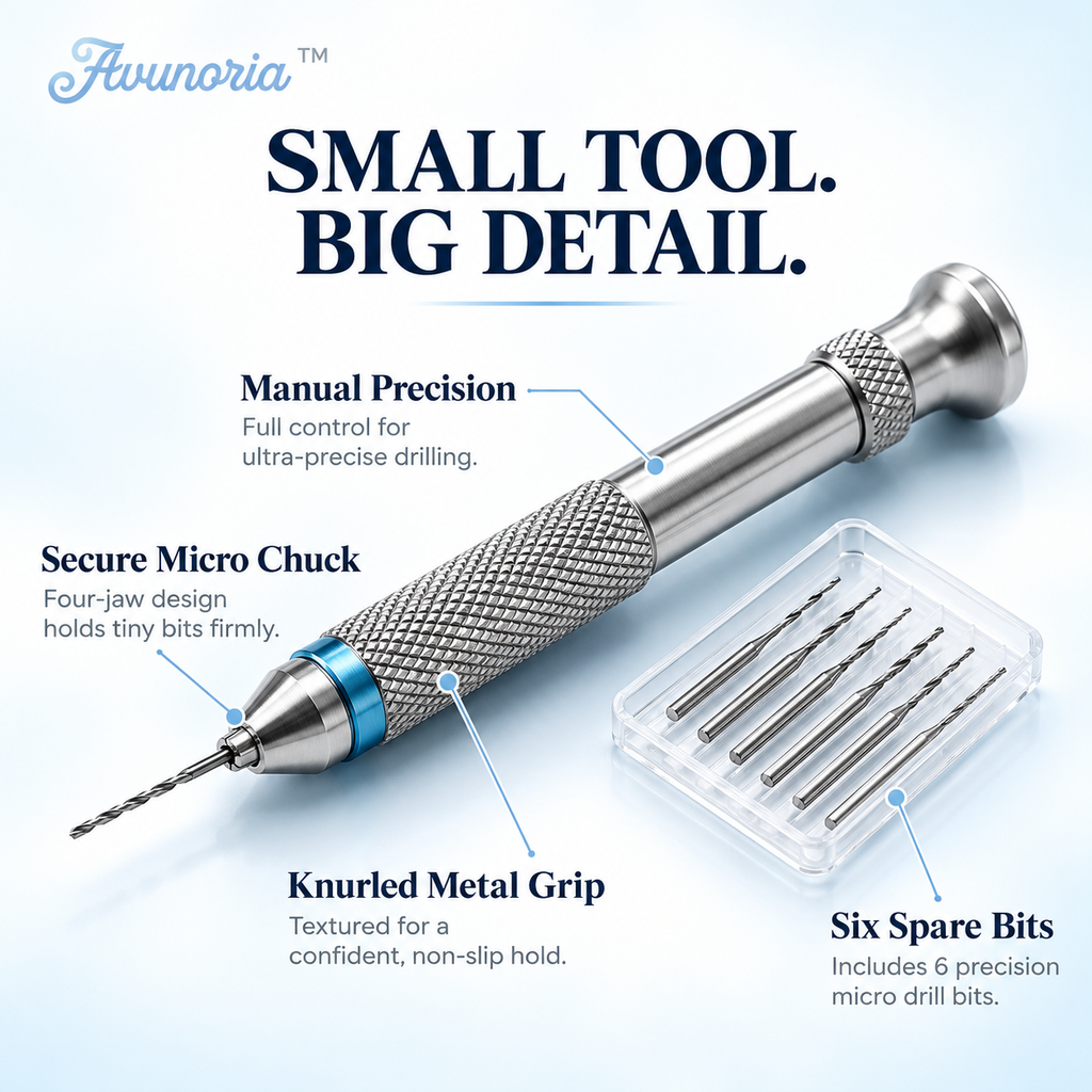 Avunoria™ Detail Forge – Mini Hand Drill & Precision Pin Vise Set, Manual Micro Drilling Tools for Resin Crafts, Jewelry Making & DIY Model Projects