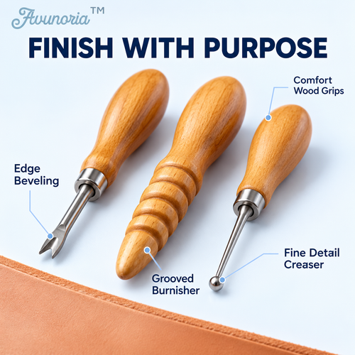 Avunoria™ Curve Studio – Premium Leathercraft Edge Beveler & Burnishing Tool Set, Hand Finishing Tools for Leather DIY, Wallet Making & Craft Workshops