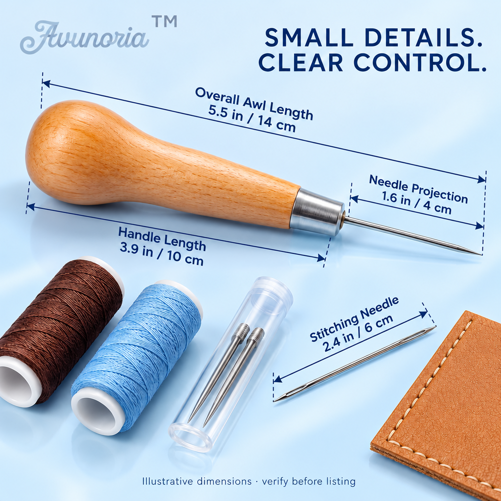 Avunoria™ Fine Stitch – Premium Leather Stitching Awl & Hand Sewing Tool Set, Precision Craft Kit for Leather Repairs, Handmade Accessories & DIY Projects