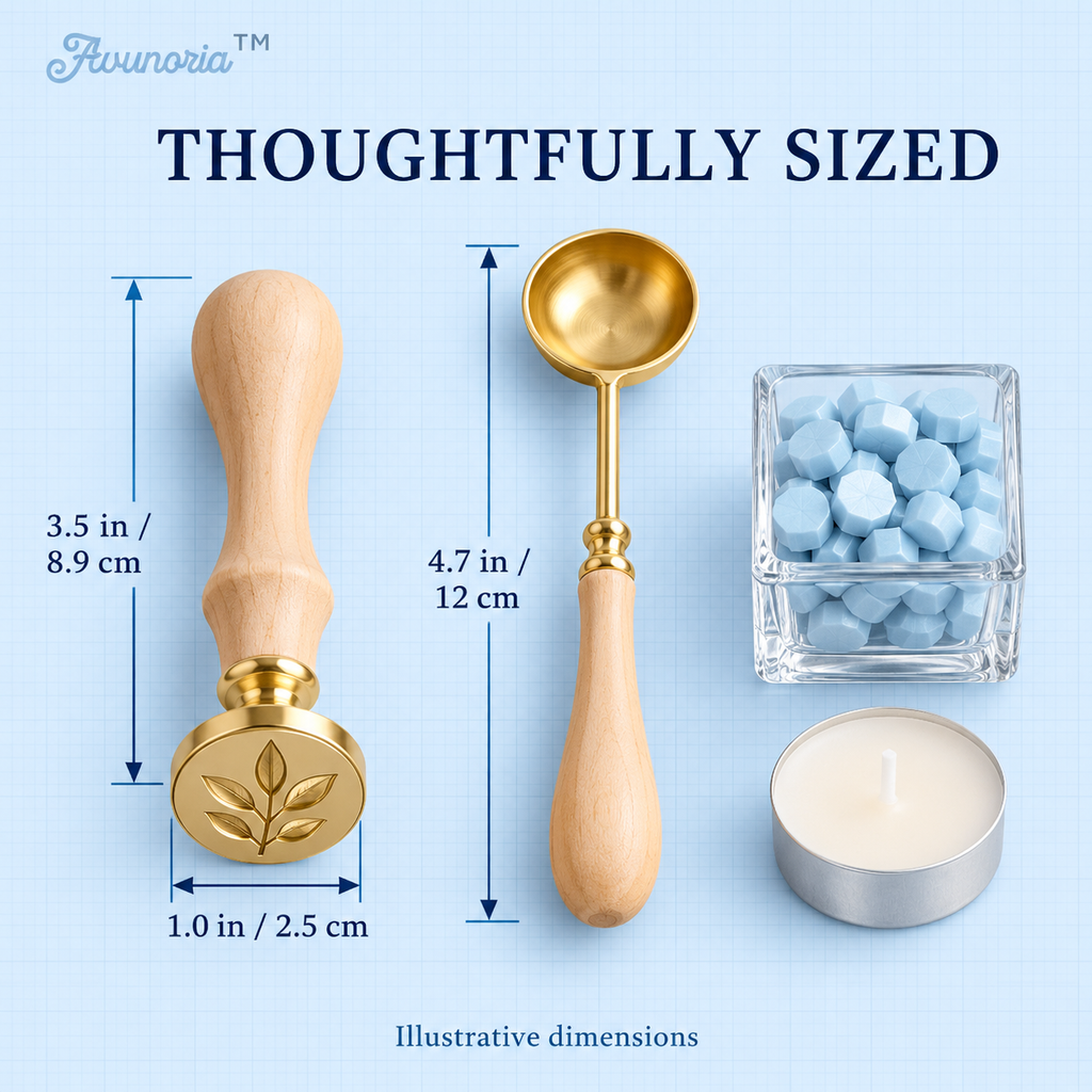 Avunoria™ Maker’s Touch – Premium Wax Seal Stamp & Melting Spoon Craft Kit, Minimalist Sealing Tools for Handmade Letters, Invitations & Creative DIY Gifts