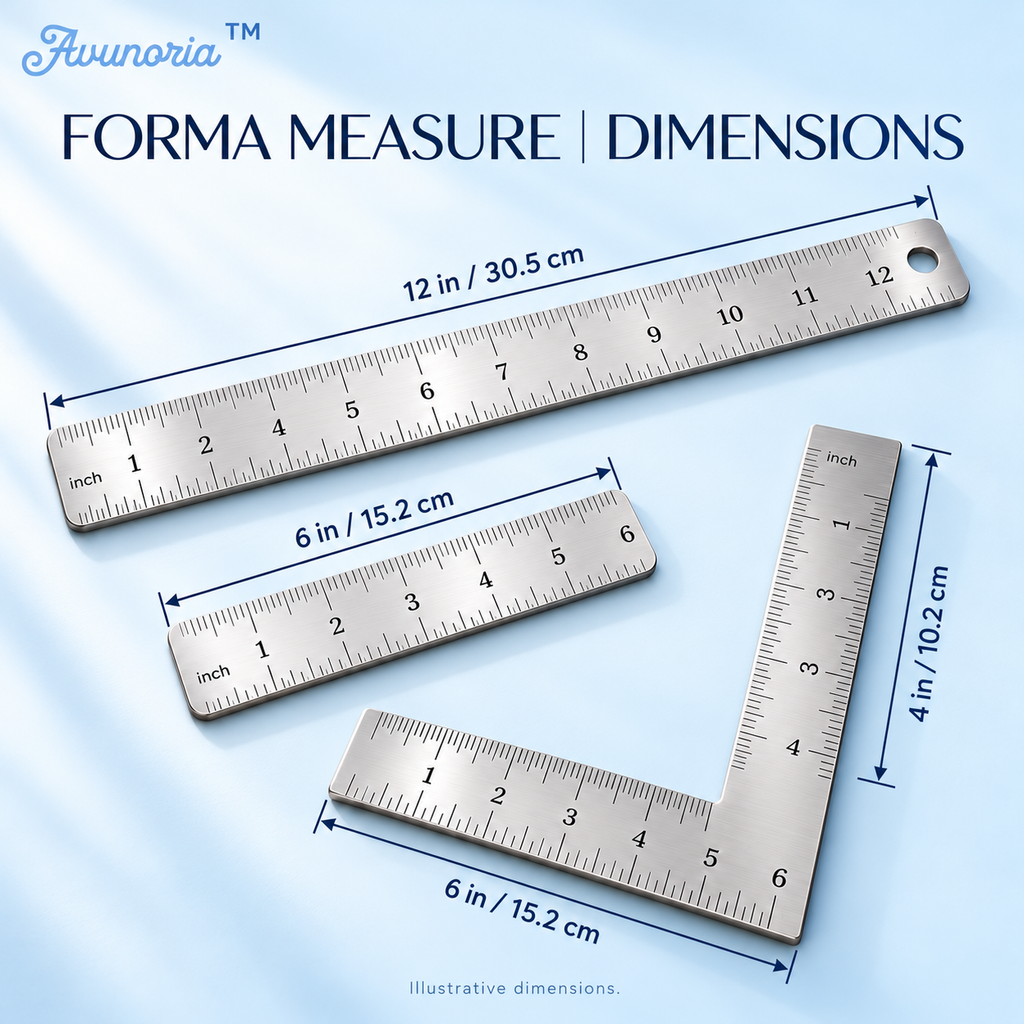 Avunoria™ Forma Measure – Stainless Steel Precision Ruler & Measuring Tool Set, Minimalist Layout Kit for Home Crafts, Sewing & DIY Projects