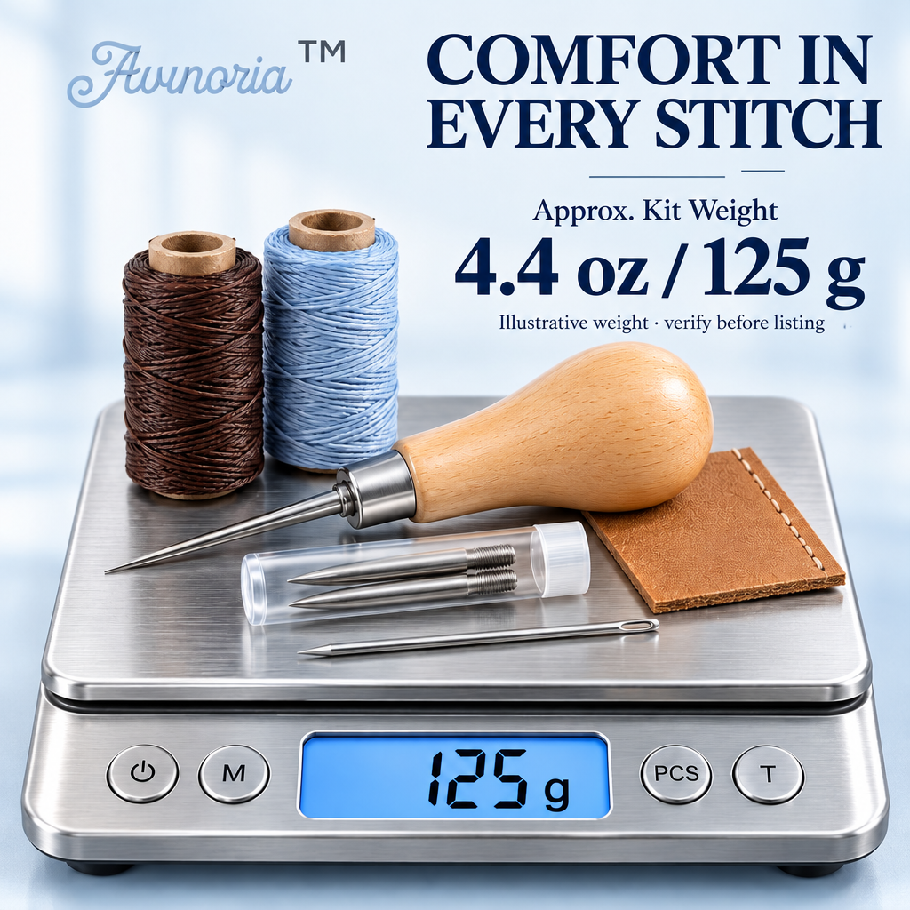 Avunoria™ Fine Stitch – Premium Leather Stitching Awl & Hand Sewing Tool Set, Precision Craft Kit for Leather Repairs, Handmade Accessories & DIY Projects