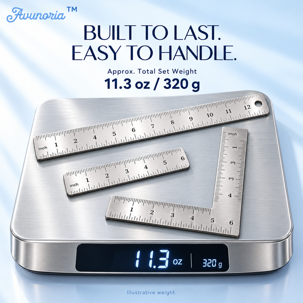 Avunoria™ Forma Measure – Stainless Steel Precision Ruler & Measuring Tool Set, Minimalist Layout Kit for Home Crafts, Sewing & DIY Projects