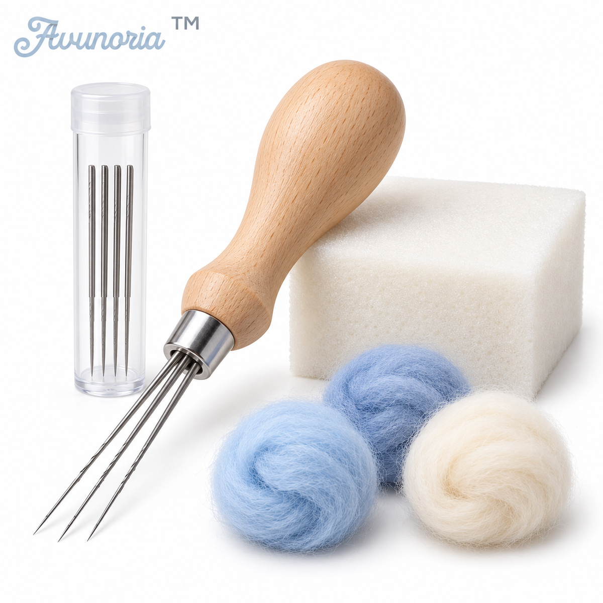 Avunoria™ Soft Form – Wooden Felting Needle Holder & Wool Craft Tool Kit, Ergonomic Needle Felting Set for Handmade Decorations & DIY Fiber Art