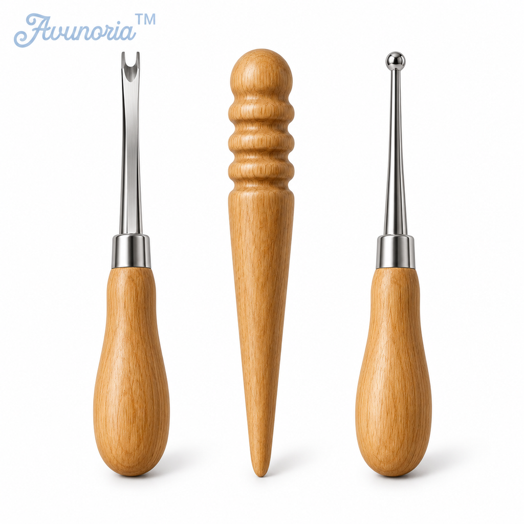Avunoria™ Curve Studio – Premium Leathercraft Edge Beveler & Burnishing Tool Set, Hand Finishing Tools for Leather DIY, Wallet Making & Craft Workshops
