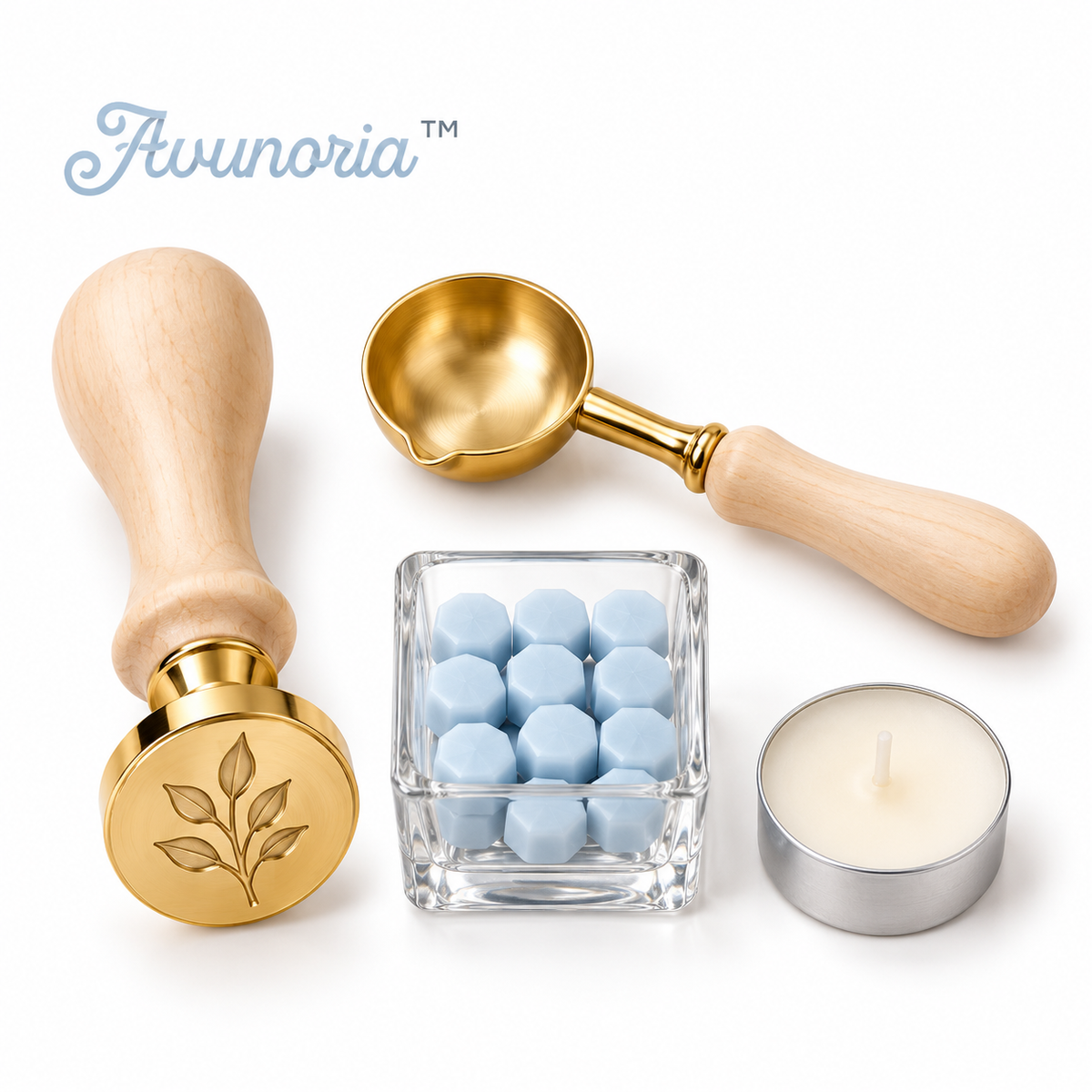 Avunoria™ Maker’s Touch – Premium Wax Seal Stamp & Melting Spoon Craft Kit, Minimalist Sealing Tools for Handmade Letters, Invitations & Creative DIY Gifts